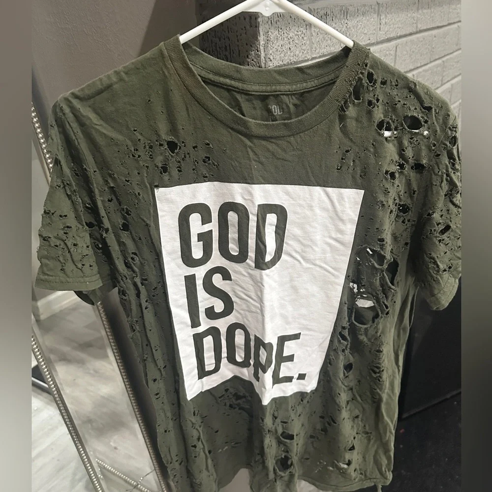 God Is Dope Olive Green T-Shirt - Picture 1 of 4